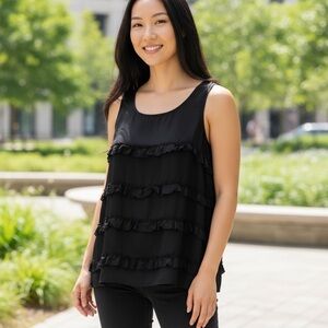 Halogen | 100% Silk Ruffle Detail Sleeveless Top